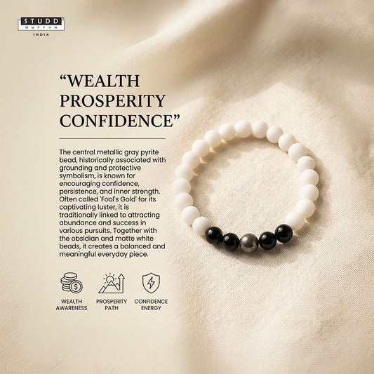 Richie Rich White Bead Bracelet – Pyrite & Obsidian