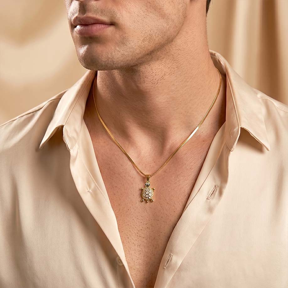 Golden Tortoise Crystal Pendant - 24K Gold Toned
