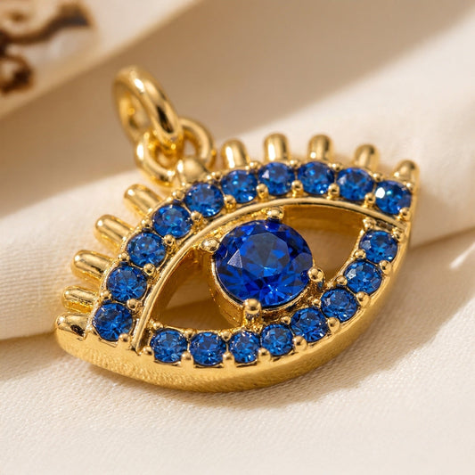 Blue Evil Eye Pendant - 24k Gold Tone