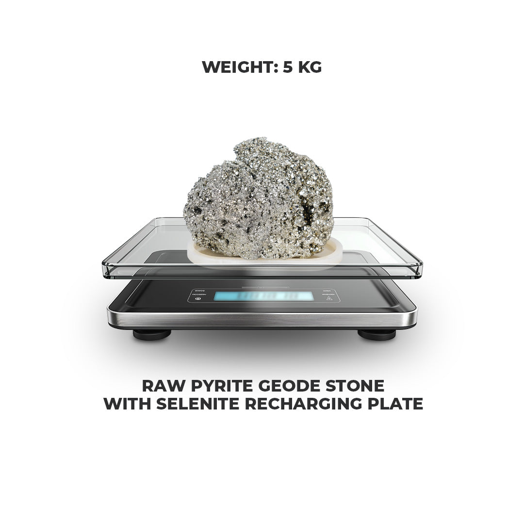 5 Kg Raw Pyrite Geode Stone With Selenite Recharging Plate