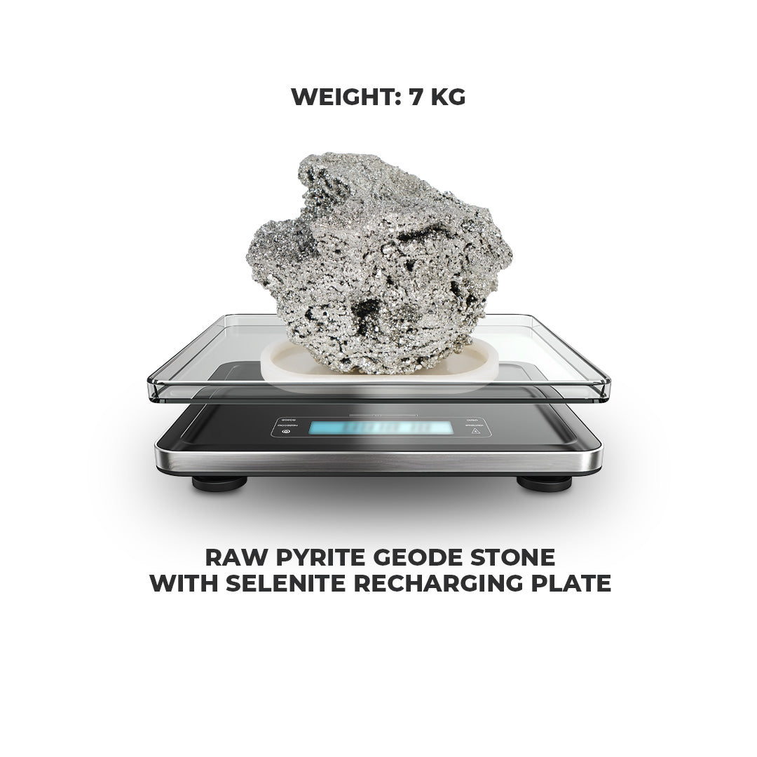 7 Kg Raw Pyrite Geode Stone With Selenite Recharging Plate