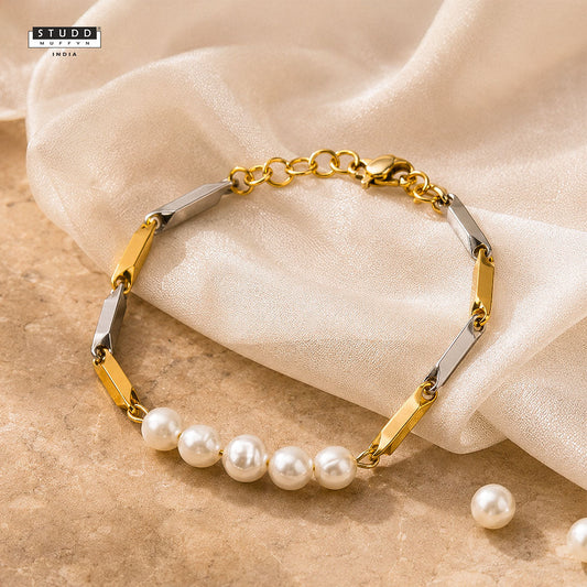 Alchemy Pearl Dual-Tone Rice Chain Bracelet