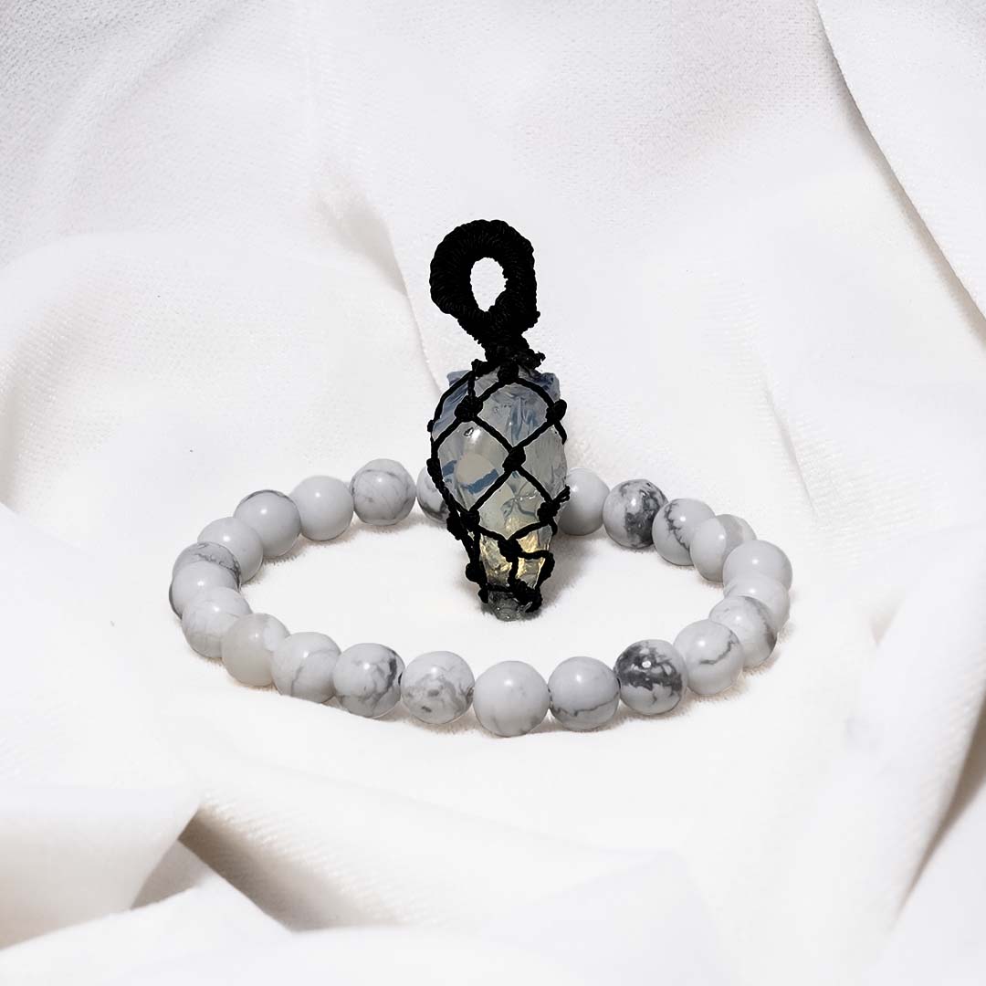 Anxiety Free Combo (Opalite Mesh Weave Crystal Pendant + Howlite Bracelet)