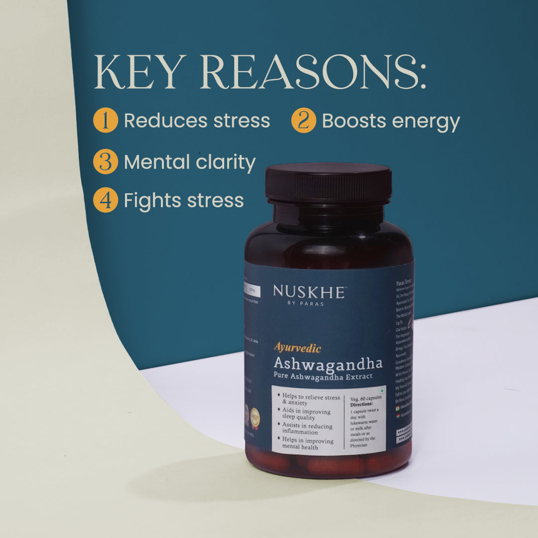 Nuskhe by Paras Ayurvedic Ashwagandha Pure Ext. | For Men & Women | 60 Veg Capsules - 500mg