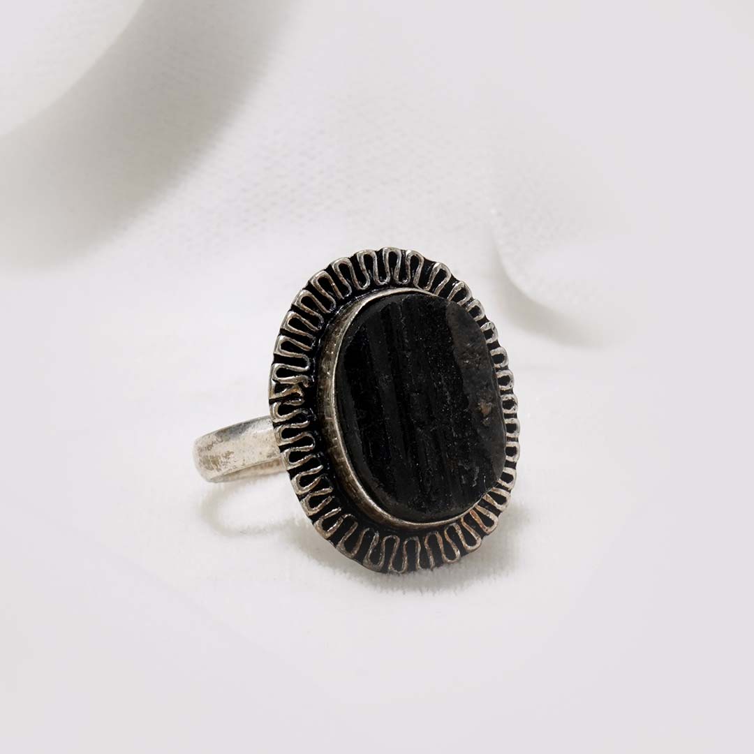 Black Tourmaline Adjustable Ring