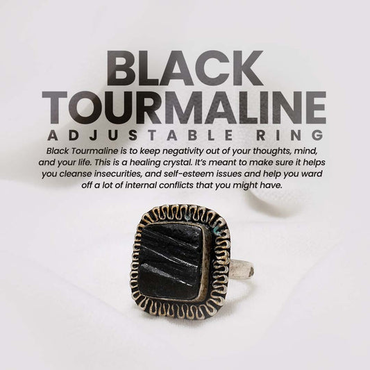 Black Tourmaline Adjustable Ring