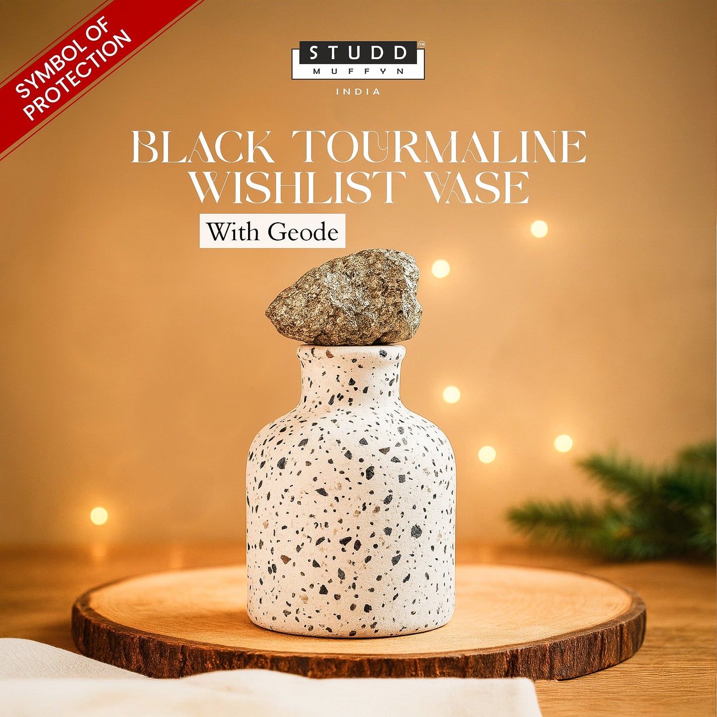 Black Tourmaline Wishlist Vase With Pyrite Geode