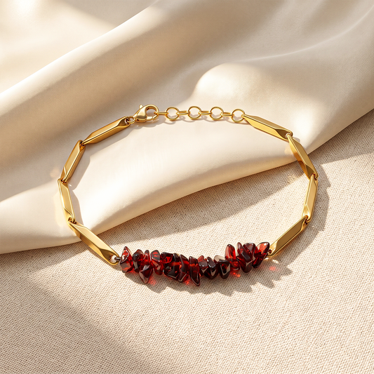 ALCHEMY GARNET 24k Gold Tone Rice Bracelet 3mm