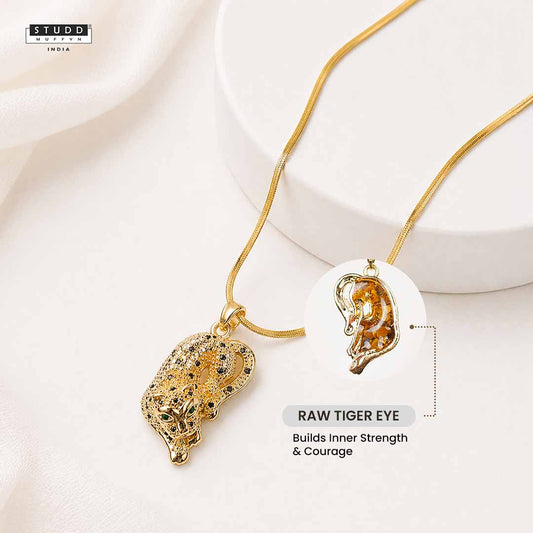 Fierce Tiger Pendant - 24k Gold Toned