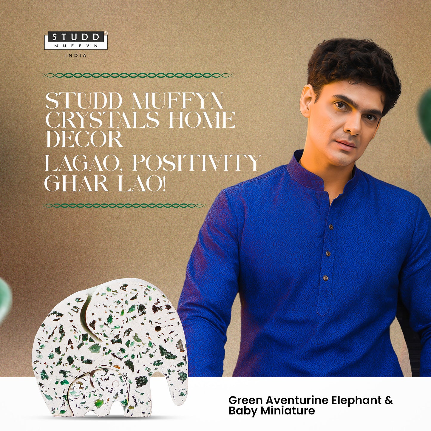 Green Aventurine Elephant & Baby Miniature