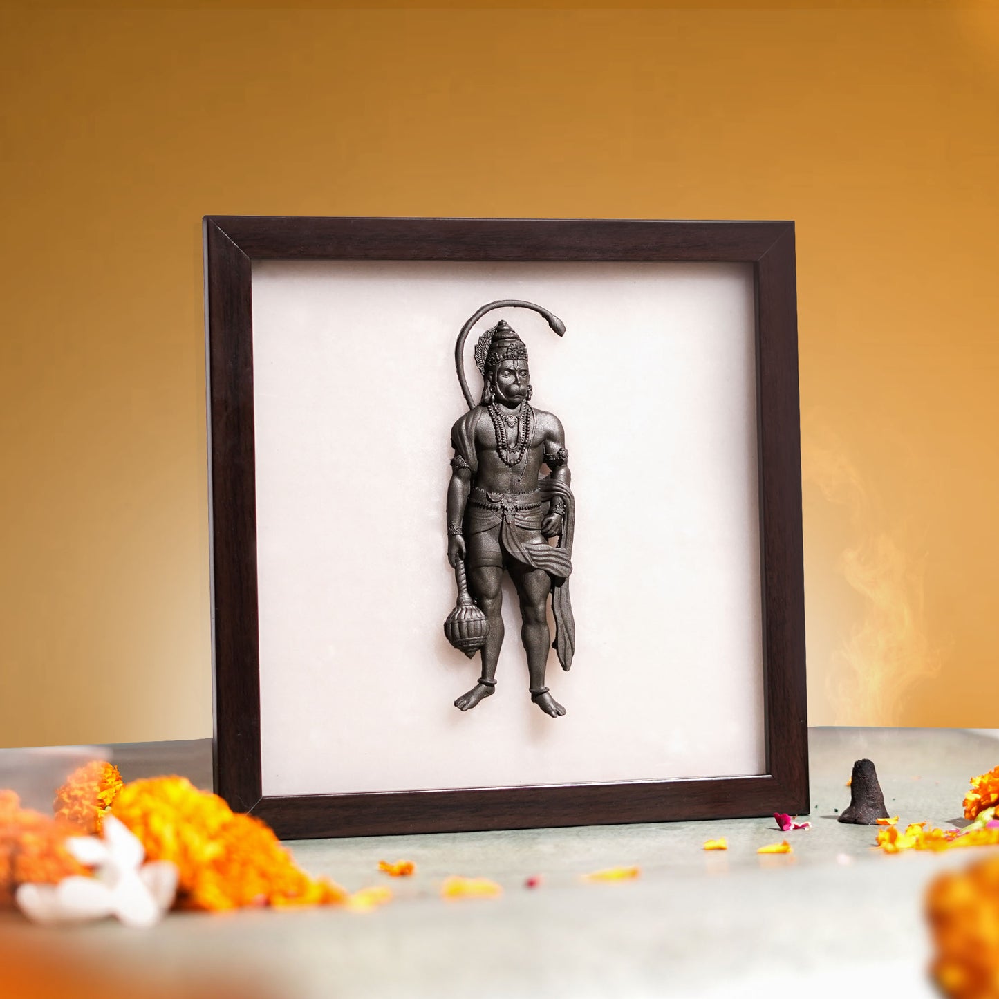 Hanumana Pyrite-Selenite 3D Plate (Complimentary wooden frame)