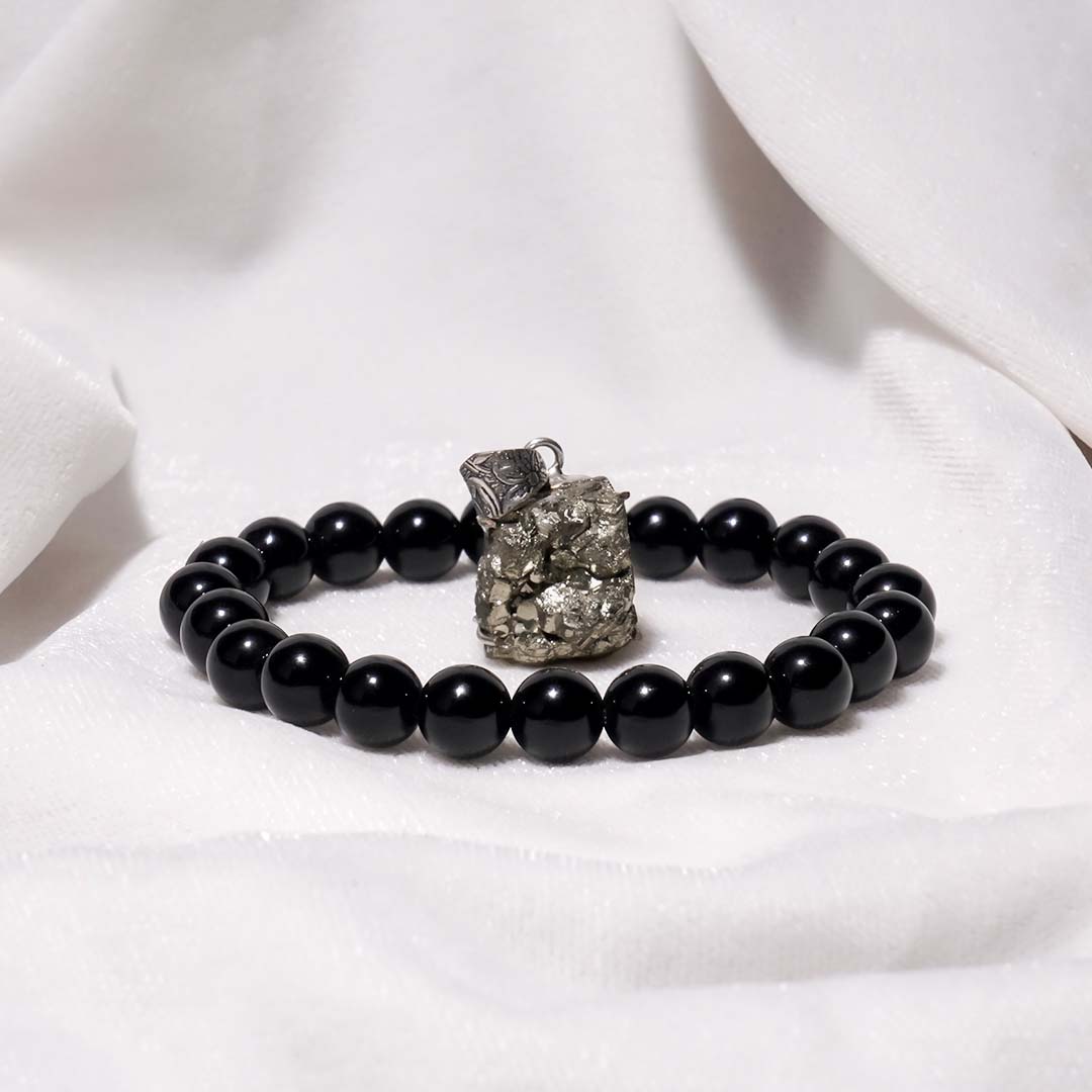 Heal & Accessorise ( Pyrite Geode Pendant (without chain) & Black Obsidian Bracelet )