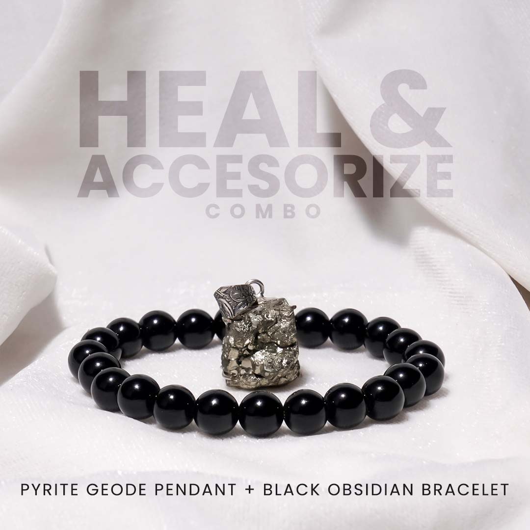 Heal & Accessorise ( Pyrite Geode Pendant (without chain) & Black Obsidian Bracelet )