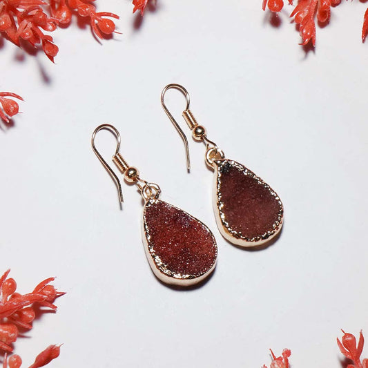 Drusy Stone Earrings Maroon