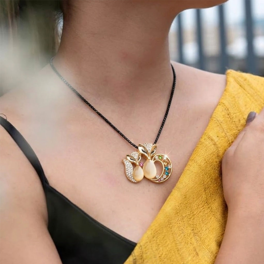 Mother's Warmth Fox Pyrite Pendant With Black Boxer Chain