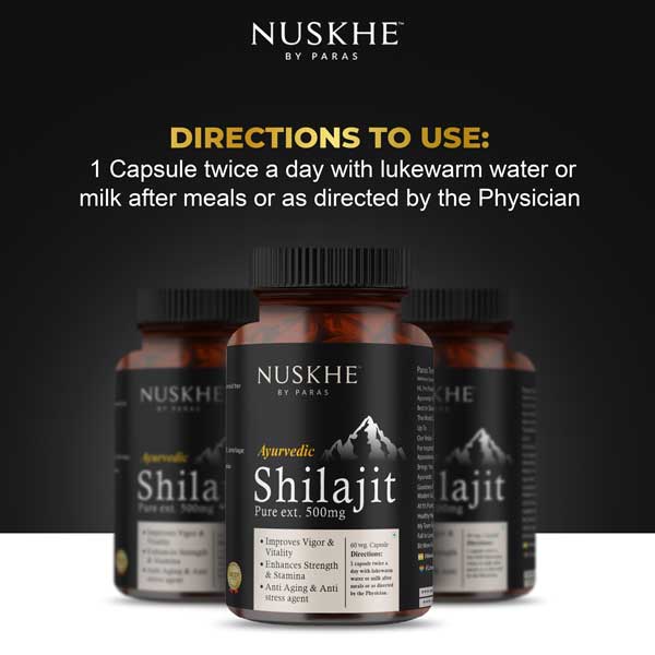 Nuskhe by Paras Ayurvedic Shilajit Pure Ext. | For Men & Women | 60 Veg Capsules - 500mg