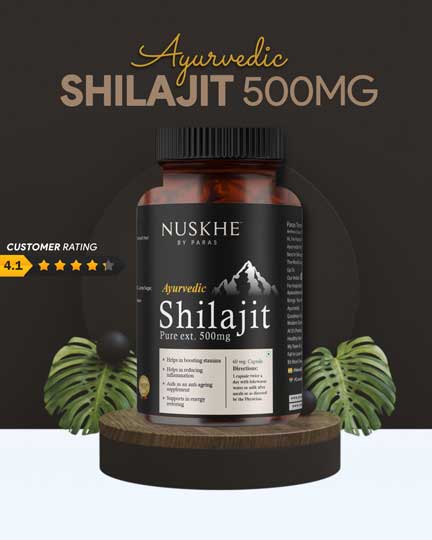 Nuskhe by Paras Ayurvedic Shilajit Pure Ext. | For Men & Women | 60 Veg Capsules - 500mg