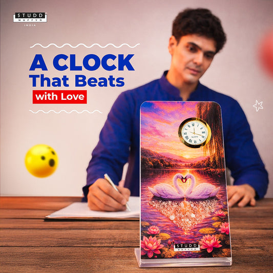 Pair of Swans Rose Quartz Crystal Table Clock