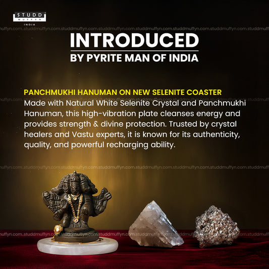Pyrite Panchmukhi Hanuman Ji on Selenite Coaster
