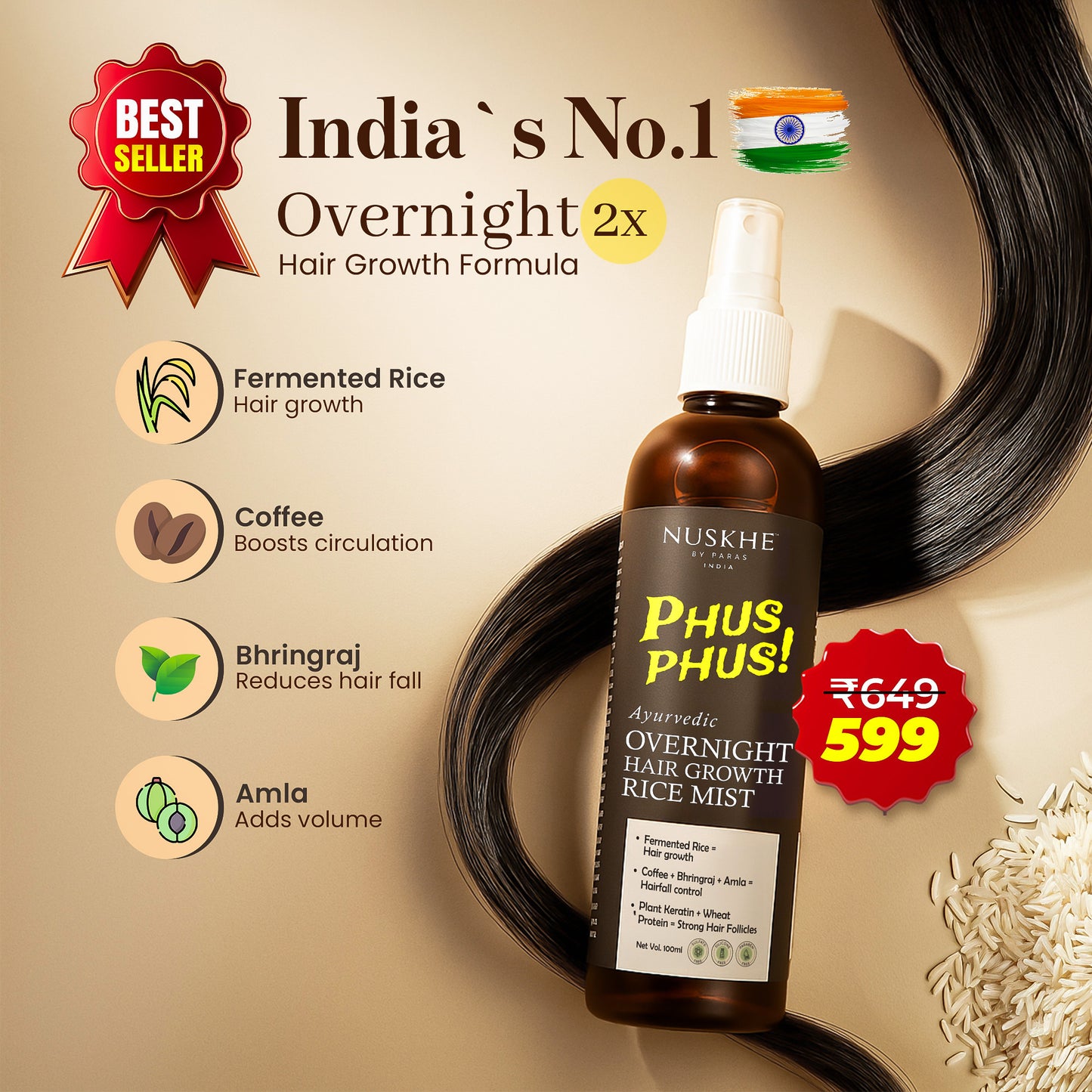 Ayurvedic Phus Phus Overnight Hair Growth Rice Mist