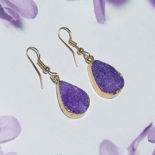 Drusy Stone Earrings Purple