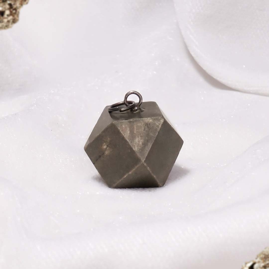 Pyrite 3d hexagonal Pendant (Wearable Pendant without chain) for money and abundance.