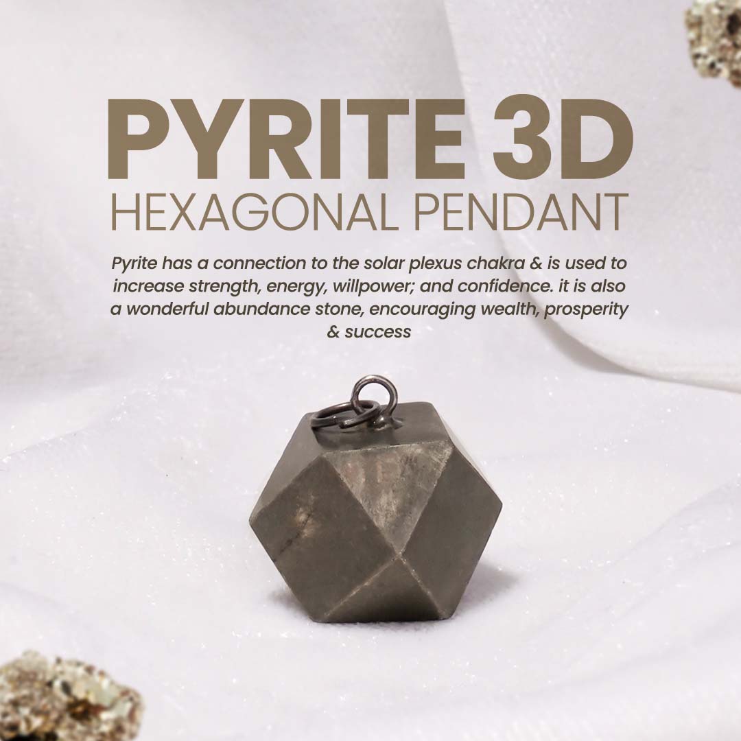 Pyrite 3d hexagonal Pendant (Wearable Pendant without chain) for money and abundance.