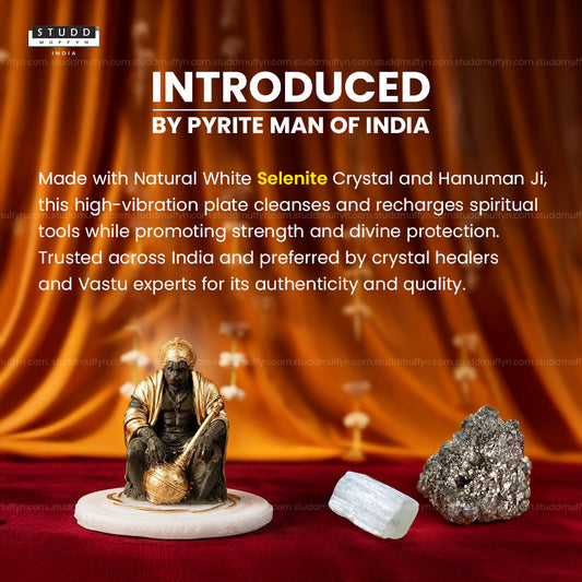 Pyrite Hanuman Ji on Selenite Coaster