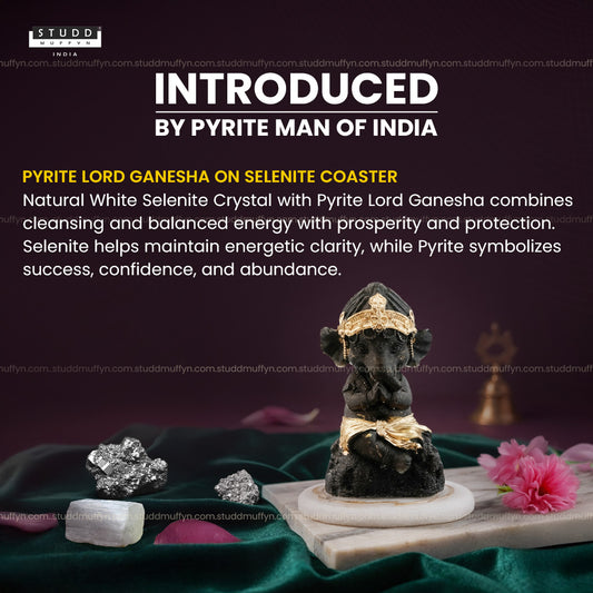 Pyrite Lord Ganesha on Selenite Coaster I Miniature Series