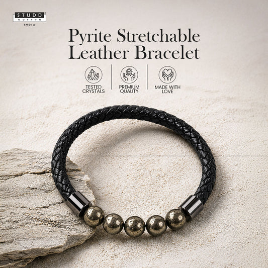 Pyrite Stretchable Leather Bracelet