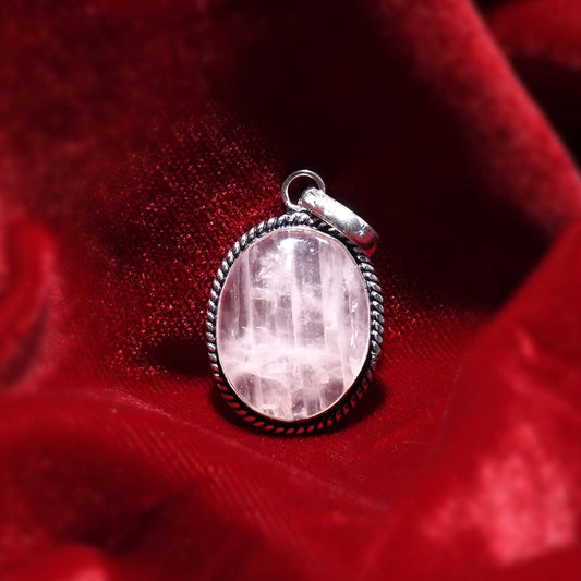 Rose Quartz Crystal Oval Pendant (Without Chain)