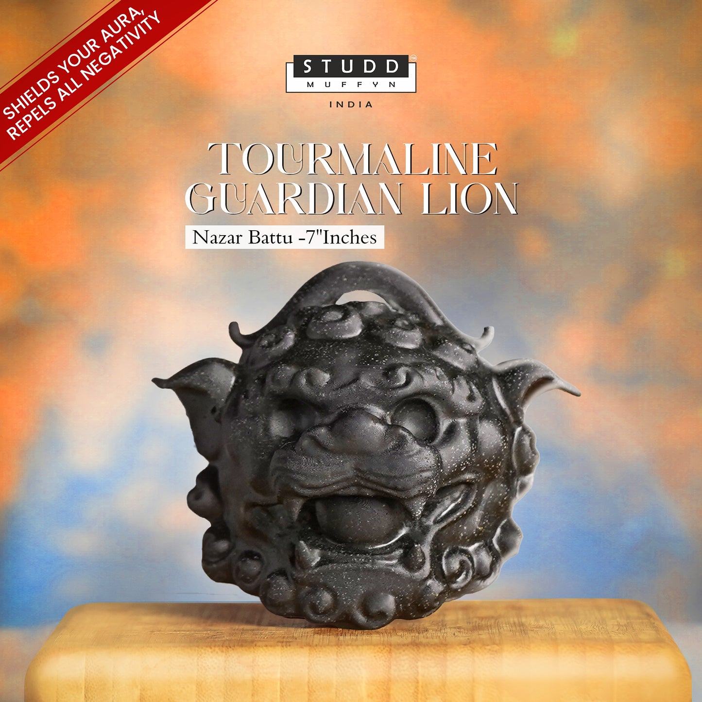 Tourmaline Guardian Lion - Nazar Battu 7"Inches