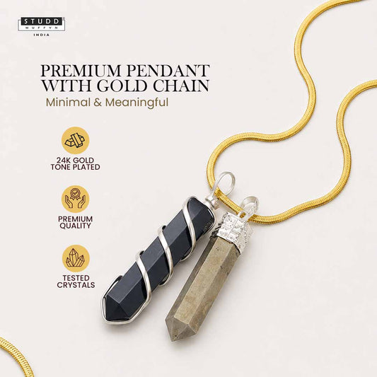 Pyrite and Obsidian Crystal Pencil Pendant with Chain