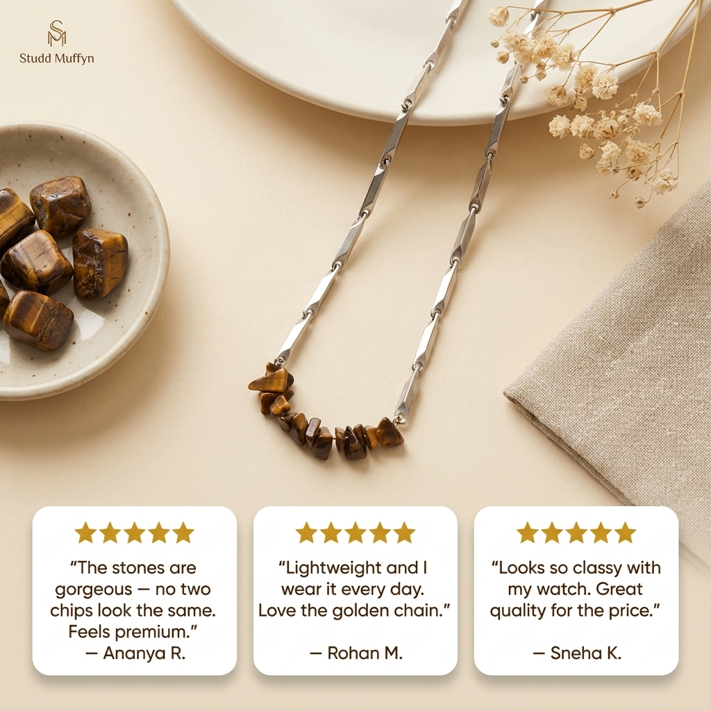 Flat-lay with three five-star customer review cards