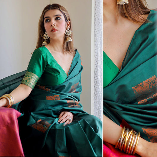 Banares I Banarasi Silk Saree I Dark Green