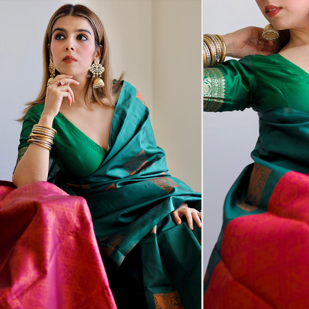 Banares I Banarasi Silk Saree I Dark Green