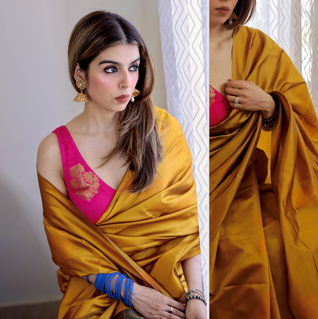 Kashi I Banarasi Silk Saree I Mustard Yellow