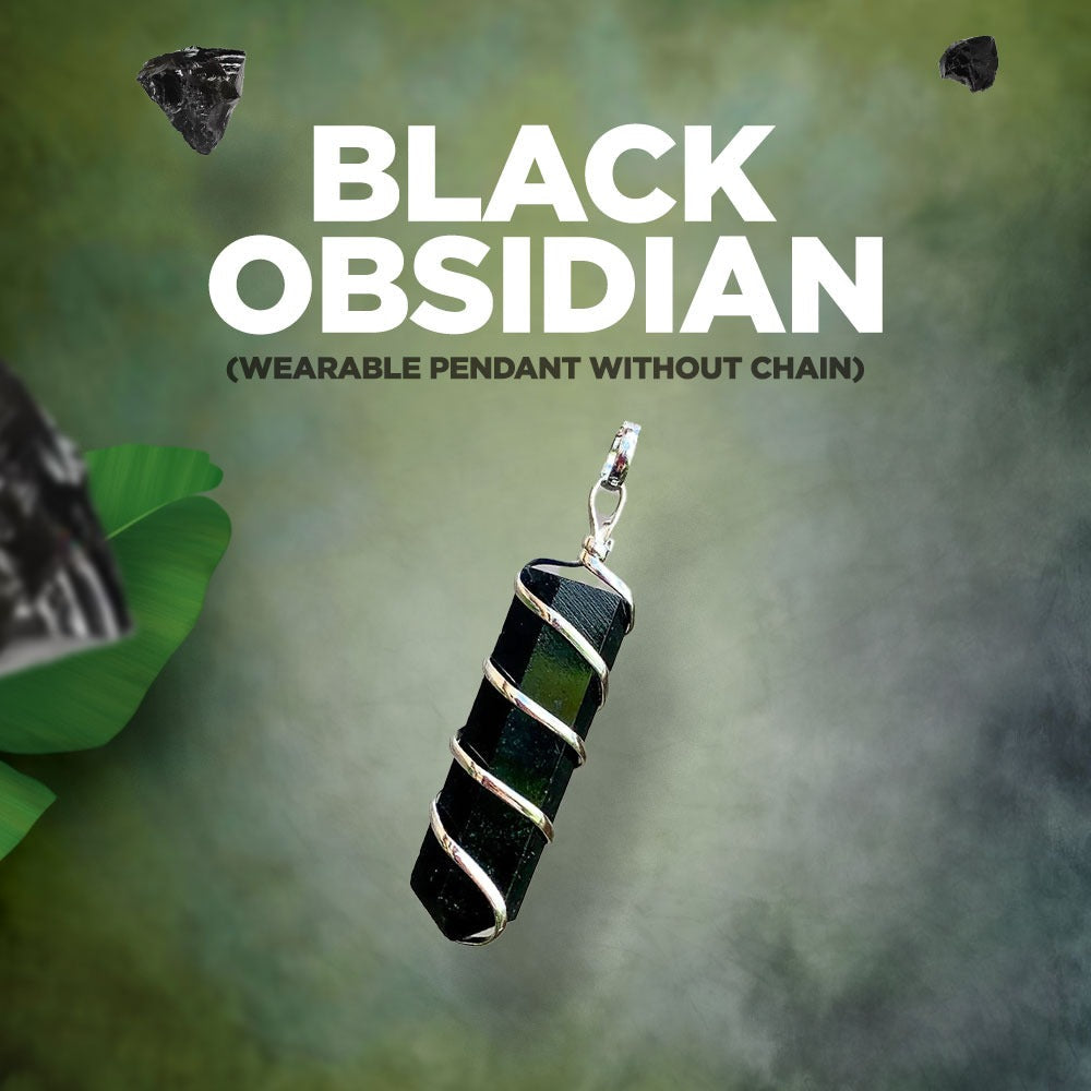 ATTRACT MONEY & PROTECT AURA (Raw Pyrite Stone & Black Obsidian Pendant (without chain)