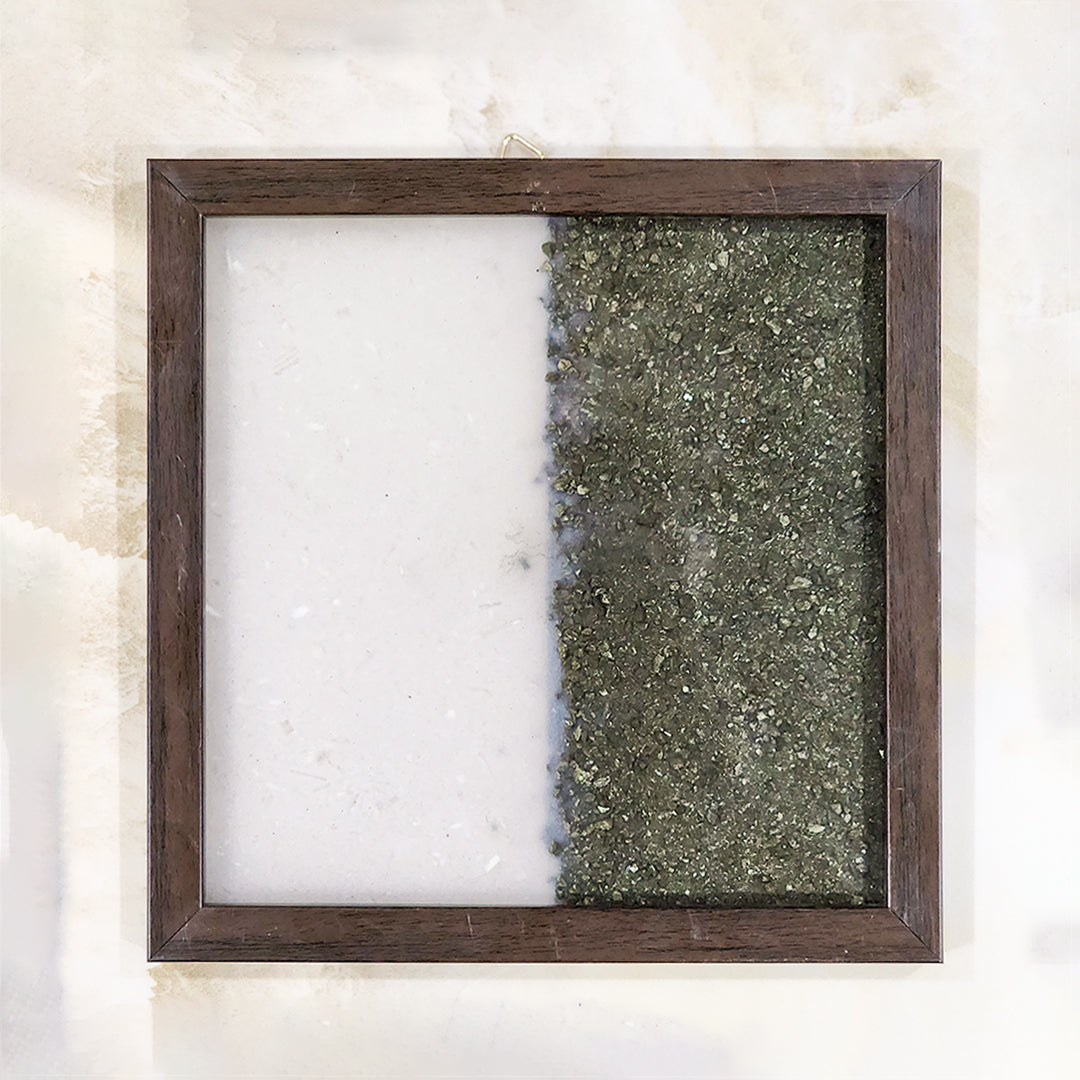Pyrite & Selenite Dust Plate (Complimentary wooden frame)
