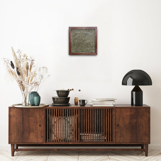 Money Magnet Pyrite Dust Plate (with complementary wooden frame)