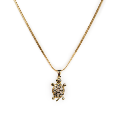 Golden Tortoise Crystal Pendant – 24K Gold Tone Plated [ With Chain ]