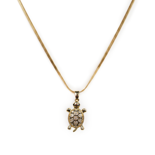 Golden Tortoise Crystal Pendant – 24K Gold Tone Plated [ With Chain ]