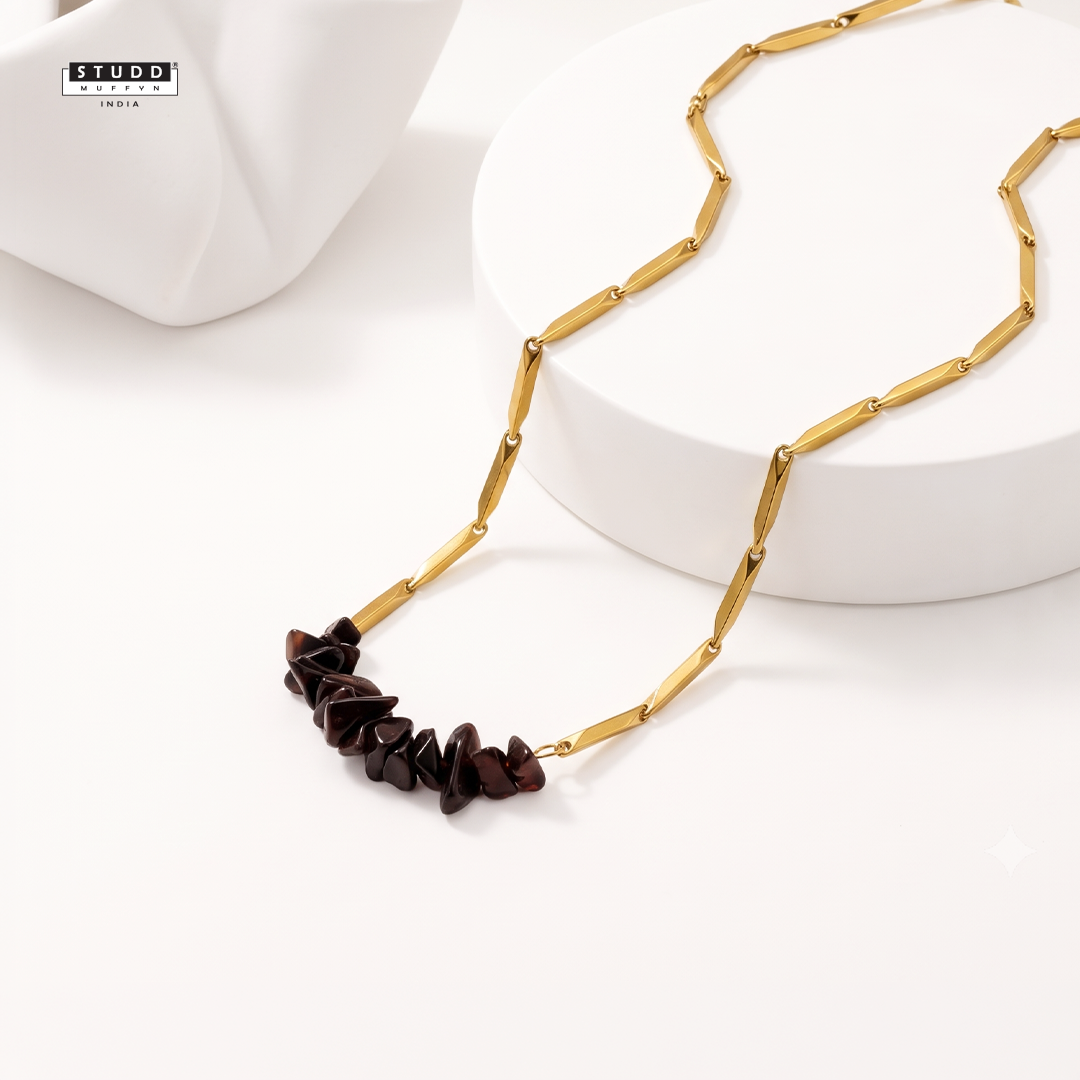 Alchemy Obsidian Rice Chain Pendant — 24K Gold Tone