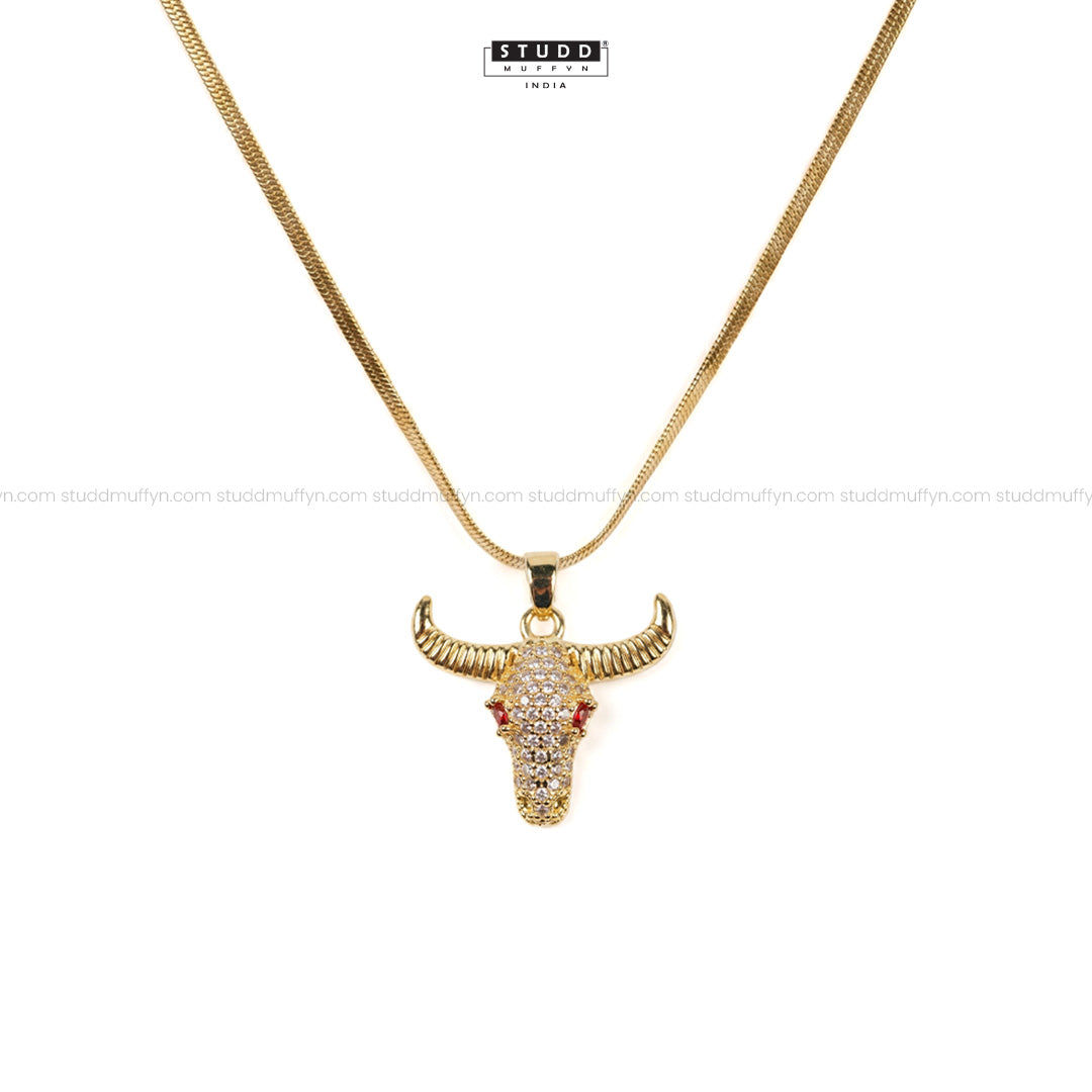 Guardian Bull Pendant - 24k Gold Tone Plated [ Gold Chain ]