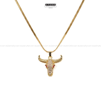 Guardian Bull Pendant - 24k Gold Tone Plated [ Gold Chain ]