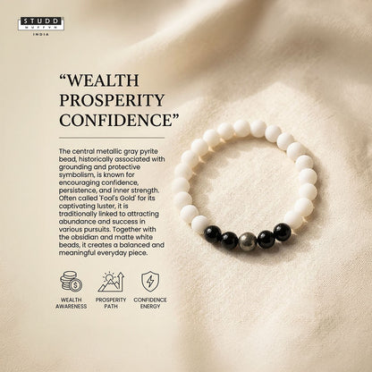 Richie Rich White Bead Bracelet – Pyrite & Obsidian