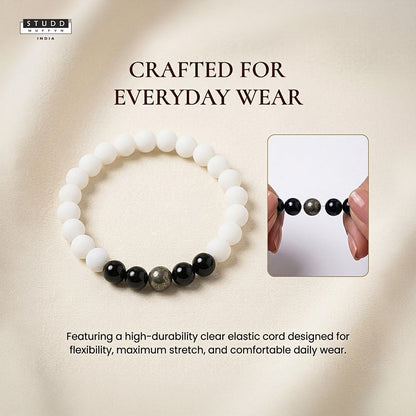 Richie Rich White Bead Bracelet – Pyrite & Obsidian