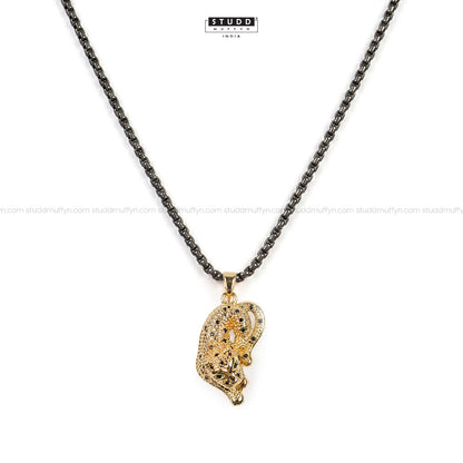 Fierce Tiger Pendant - 24k Gold Tone Plated [ Black Chain ]