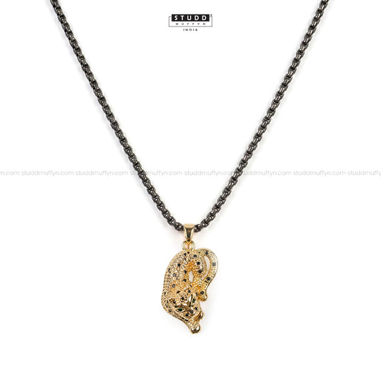 Fierce Tiger Pendant - 24k Gold Tone Plated [ Black Chain ]