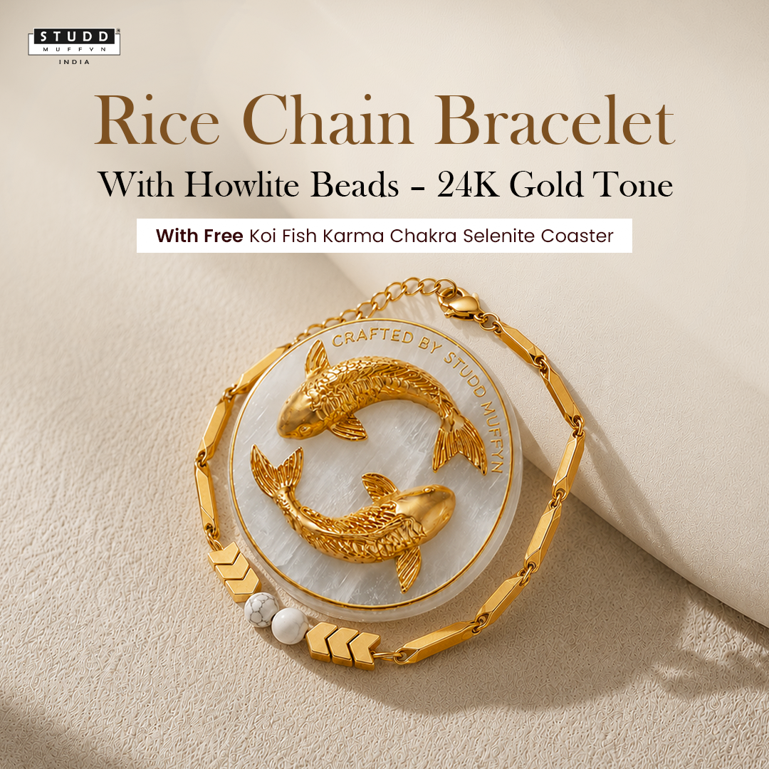 Rice Chain Bracelet with Howlite Beads – 24K Gold Tone